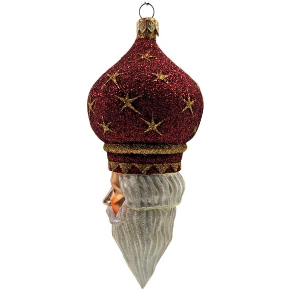Patricia Breen Nuit Noel Red Large Stars Santa Head Gold Christmas Ornament - Picture 6 of 10